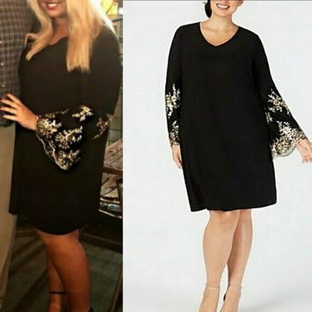 NWT MSK Bell Sleeve Shift Dress Black Gold Sleeve Women's Plus Size 1X H14730 - Picture 14 of 14